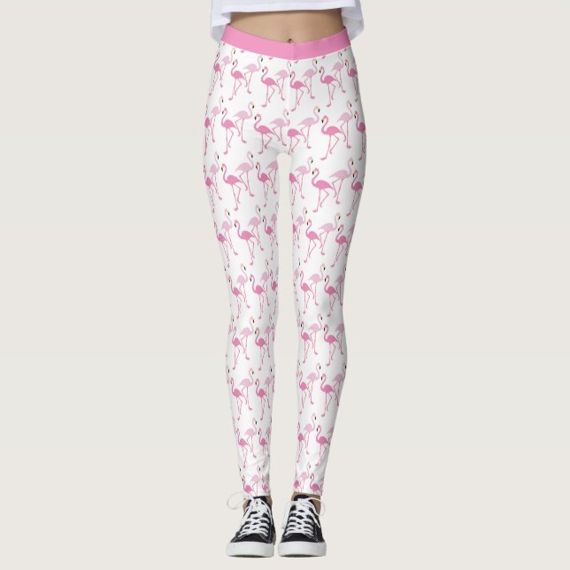 Legging Padrões tropicais Yoga - Flamingos Cor-de-Rosa (Frente)