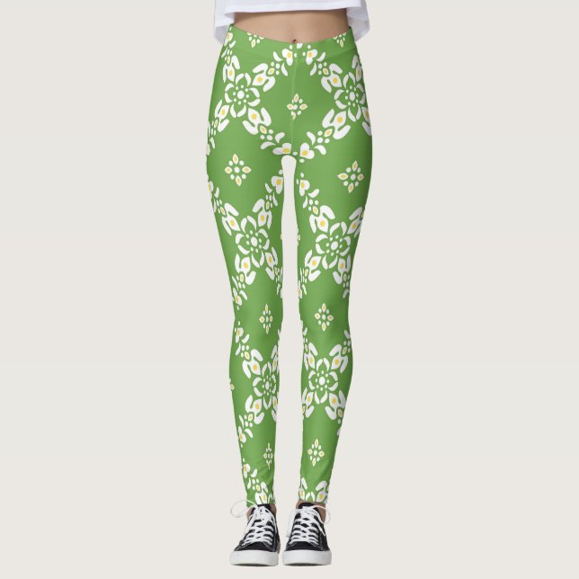 Legging Padrões verdes folhas flores (Frente)