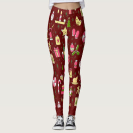 Legging Padrões vermelhos de doce de Natal festivo