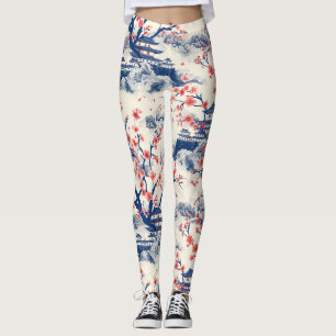 Legging Pagode Japonesa Flor de Cerejeira Creme Azul