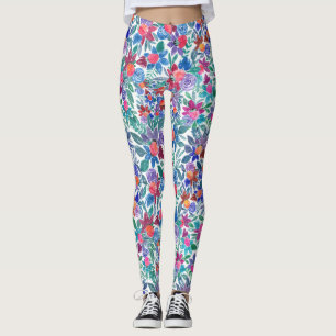 Legging País Morangos Florais Padrão de Aquarelas
