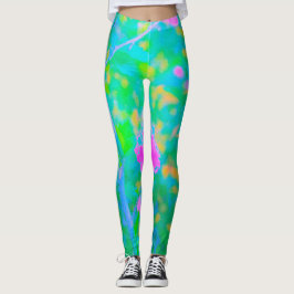 Legging Paisagem Azul Impressionista com Flor Rosa