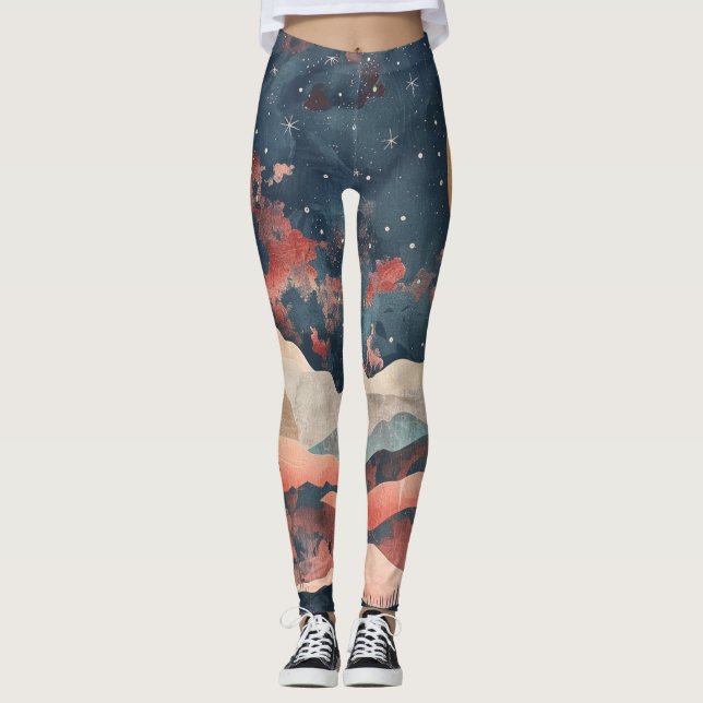 Legging Paisagem Celestial Boho Deserto Índigo Cobre (Frente)
