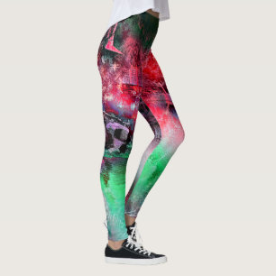 Legging Paisagem colorida e texturizada em vermelho e verd