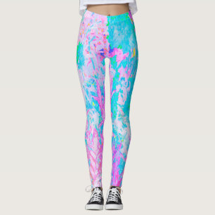 Legging Paisagem de Hortênsias Azul Água e Rosa Quente