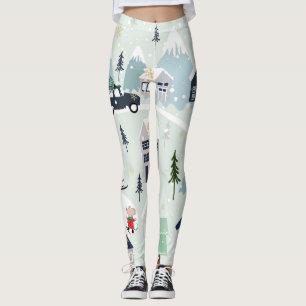 Legging Paisagem de inverno com urso polar, fundo de Natal