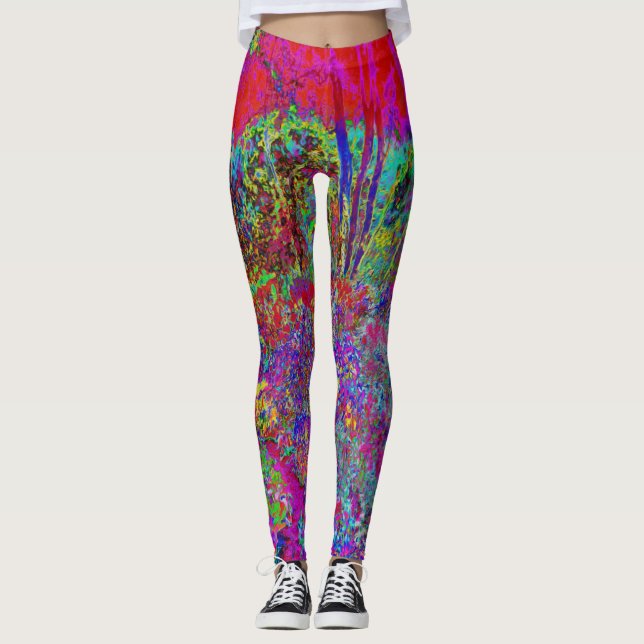 Legging Paisagem de Jardim Impressionista Psicodélica (Frente)