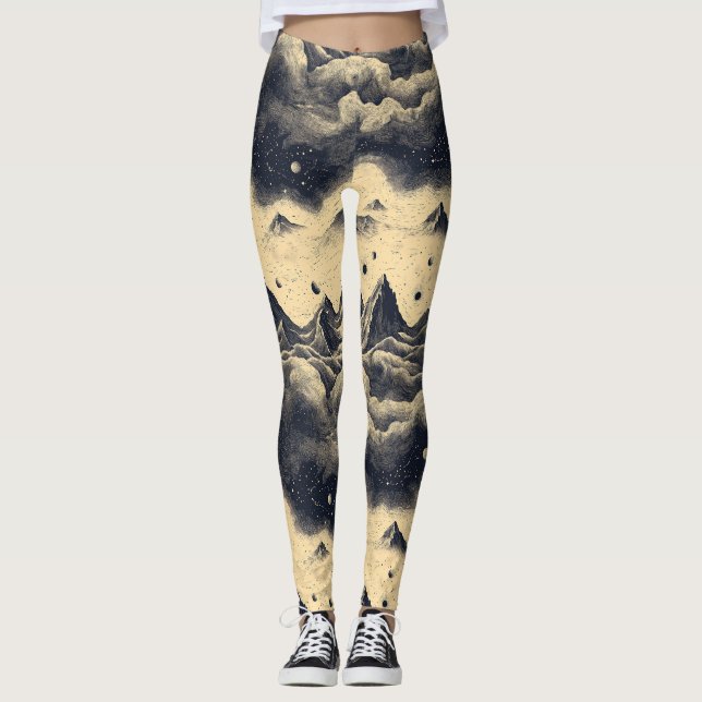 Legging Paisagem de Nuvens de Montanha Vintage (3) (Frente)