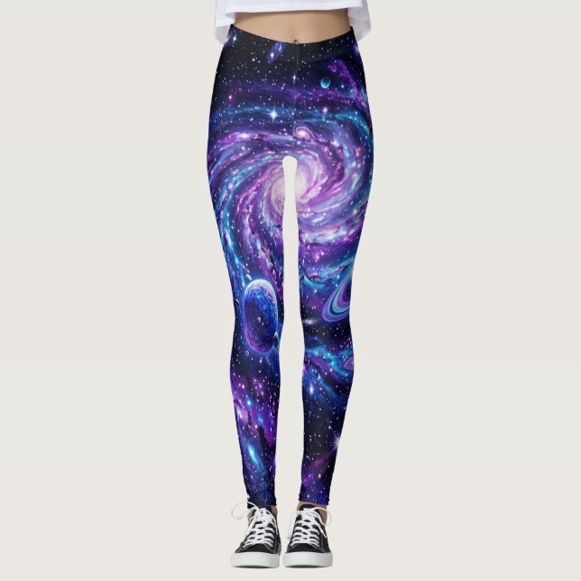 Legging Paisagem de Sonhos da Galáxia Cósmica (Frente)