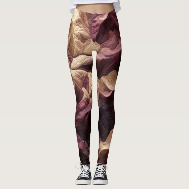 Legging Paisagem de Topografia de Tan Burgundy Abstrato In (Frente)
