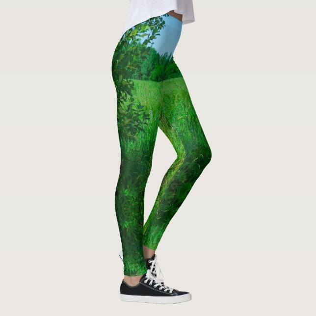 Legging Paisagem do Céu Natural da Floresta Verde (Direita)