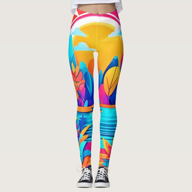Legging Paisagem do nascer do sol vibrante (Frente)