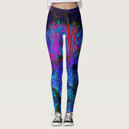 Legging Paisagem Impressionista Azul Escuro e Jardim Verme