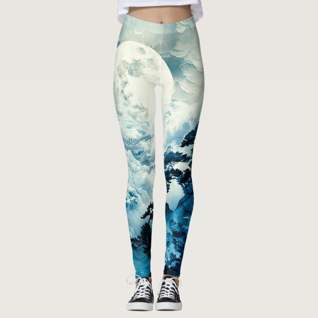 Legging Paisagem Mística da Montanha ao Luar (Frente)