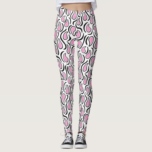 Legging Paisley Abstrato 230523 - Rosa, Preto e Branco (Frente)