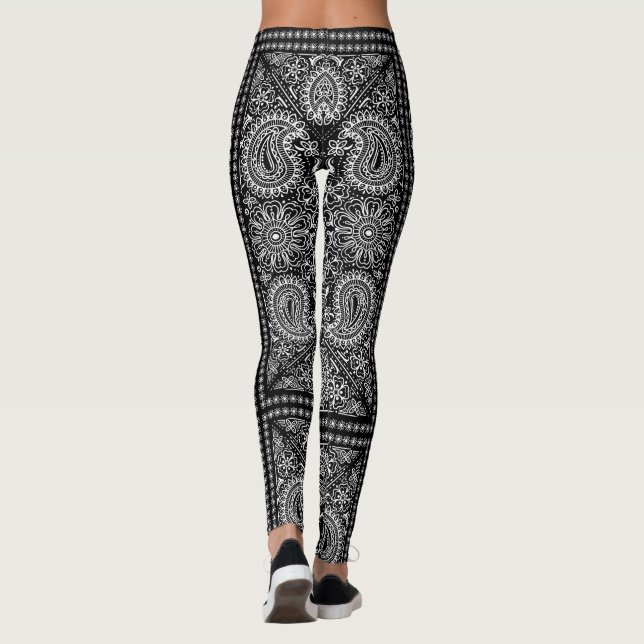 Legging Paisley Bandana Boho, preto e branco (Verso)