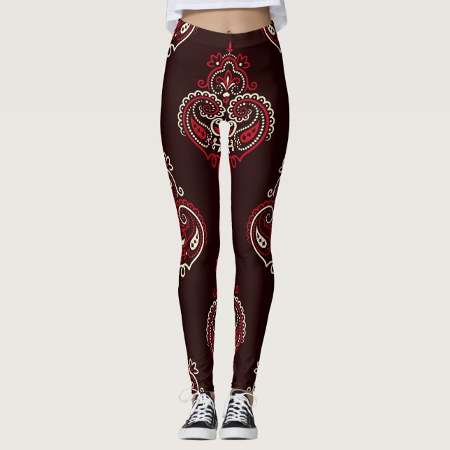Legging Paisley Bandana: Boho Vintage Impressão. (Frente)