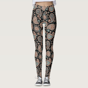 Legging Paisley Black Teal elegante yoga calça