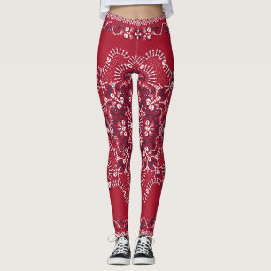Legging Paisley, crânios, bandana, design quadrado.