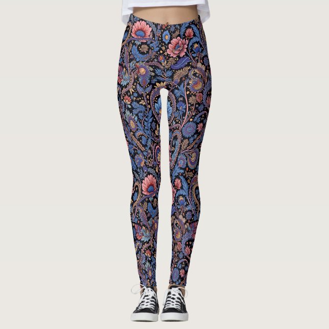 Legging Paisley em Azul e Coral (Frente)