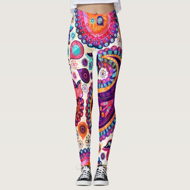 Legging Paisley Floral Indian Seamless Ornament (Frente)