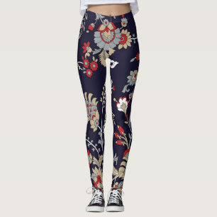 Legging paisley indiano, fundo marinho, tradicional.