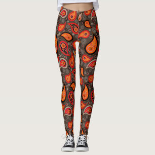 Legging Paisley, padrão vermelho, laranja elegante, calças