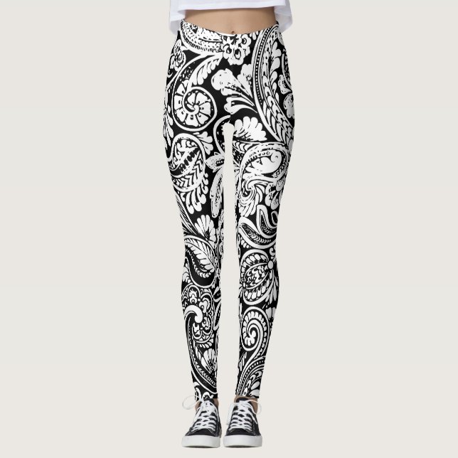 Legging Paisley preto e branco enorme (Frente)