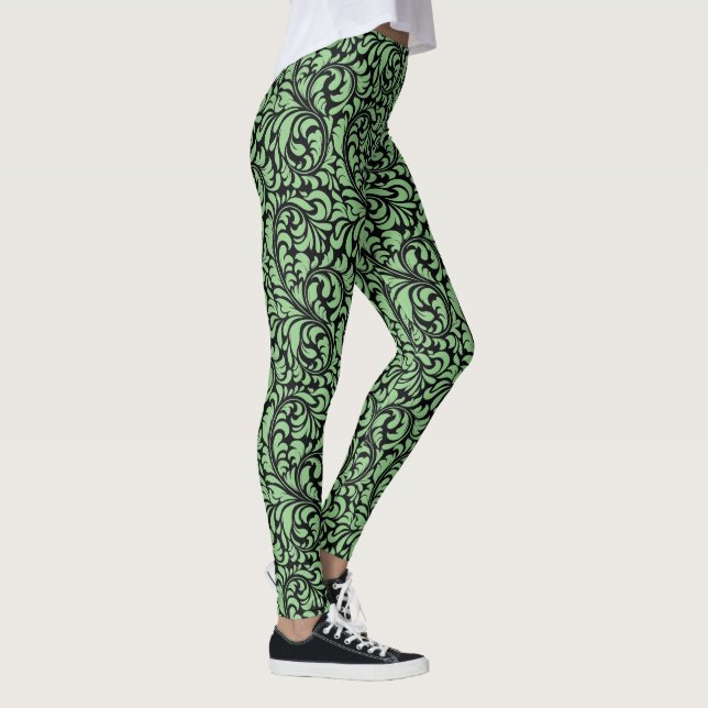 Legging Paisley Preto Único em Verde (Direita)