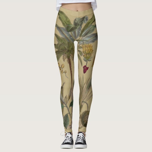 Legging Palm Antique Fruta Tropical Arte Botânica (Frente)