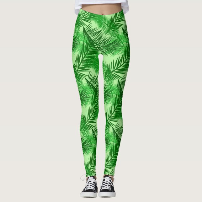 Legging Palm Leaf Impressão, Emerald e Light Verde limão (Frente)
