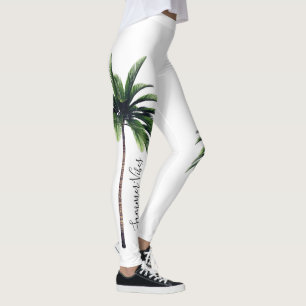 Legging Palm Tree Green White Summer Vibes Fashion Mulhere