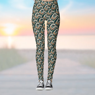 Legging Palm Trees Polinésia Ondas Vintage Beach Green