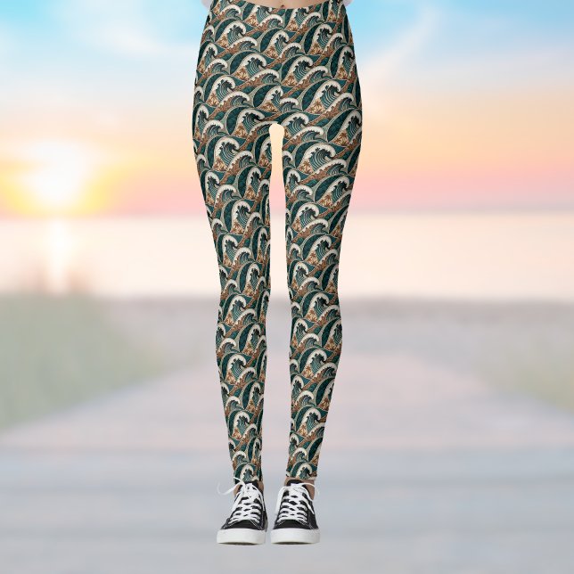 Legging Palm Trees Polinésia Ondas Vintage Beach Green (Criador carregado)