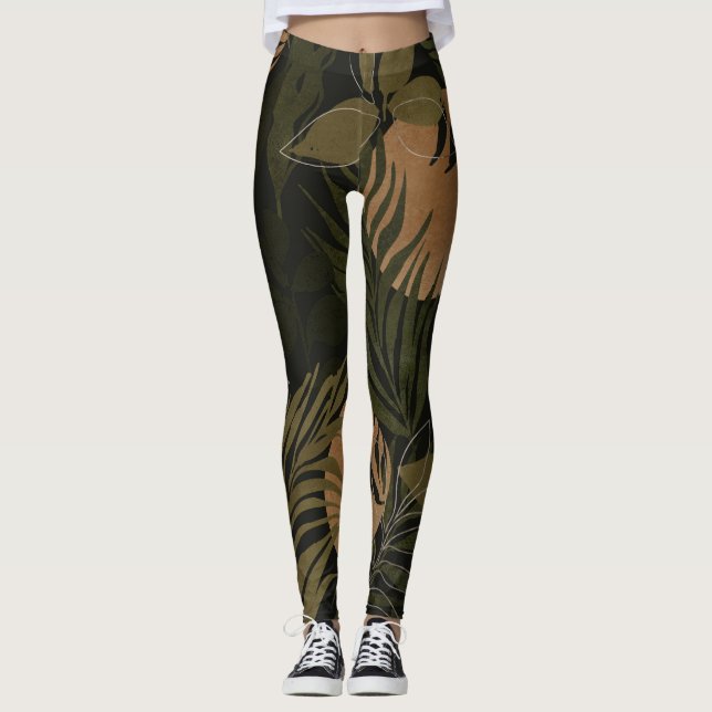 Legging Palma de Lua Tropical: Padrão Noturno Sem Olho (Frente)