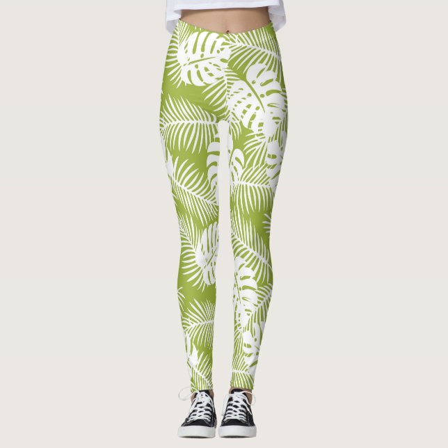 Legging Palma Verde Deixa Padrão Florestal Tropical (Frente)