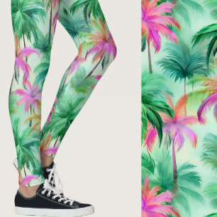 Legging Palmeiras Rosa e Verde Padrão Tropical