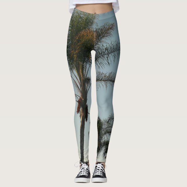 Legging palmeiras tropicais contra o céu azul (Frente)