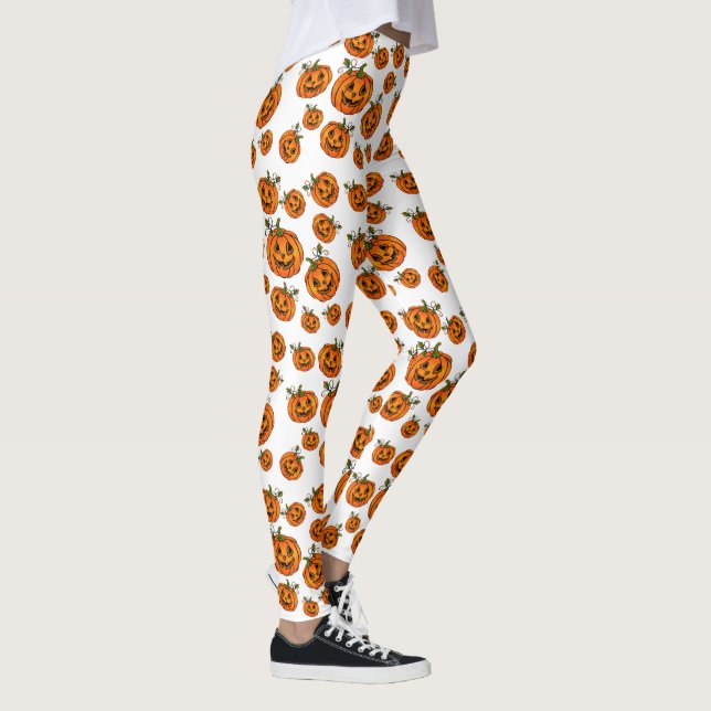 Legging Pancadas de abóbora-de-abóbora Feliz Halloween (Direita)