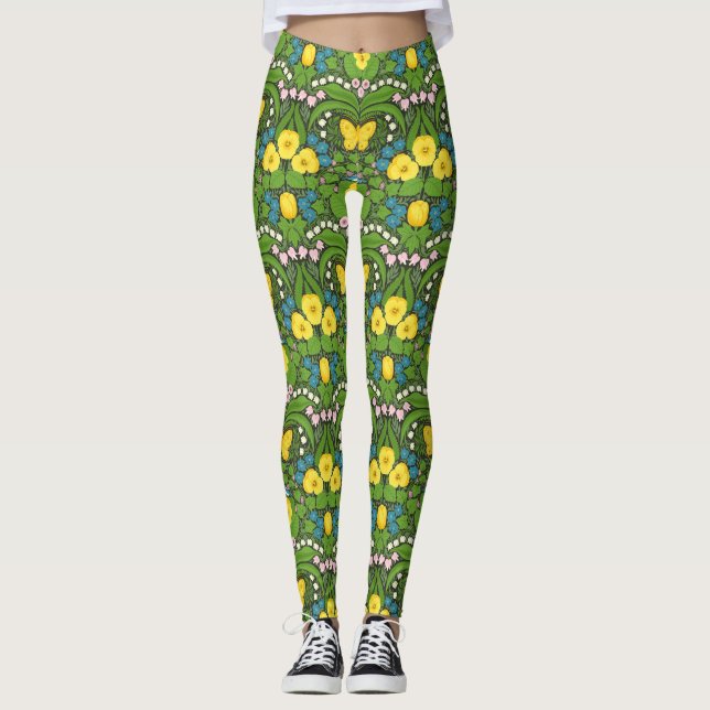 Legging Pancas, aves e borboletas amarelas (Frente)