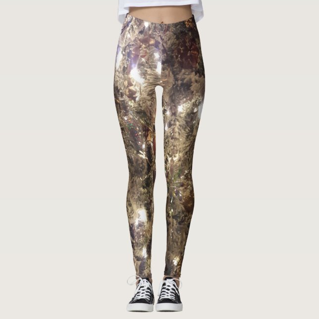Legging Pancas de árvores de Natal iluminadas (Frente)