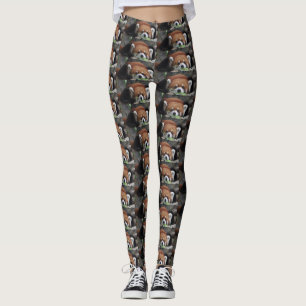 Legging Panda Vermelha e Bonita perdeu em pensamentos, C