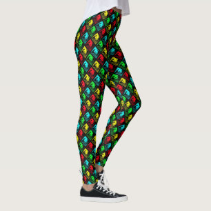 Legging Pandas de Pop de Arte Vermelha Azul e Amarelo