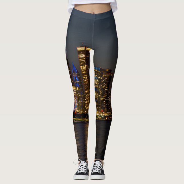 Legging Pano de Chicago Skyline Noite (Frente)