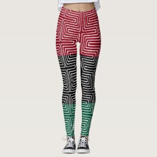 Legging Pano de Lama Africano Labirinto Preto Vermelho Ver
