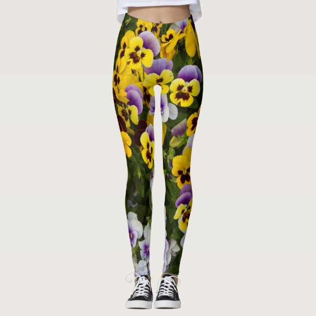 Legging Pansias Amarelas e Violetas (Frente)