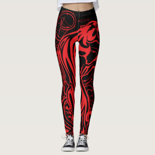 Legging Pantera Vermelha Estilo Tatuagem Gótica Negrito