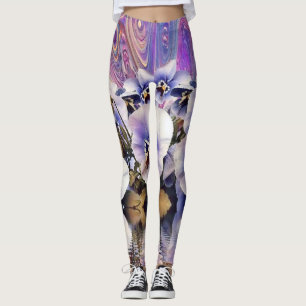Legging Panteras brancas roxas cor-de-rosa perto da Aquare