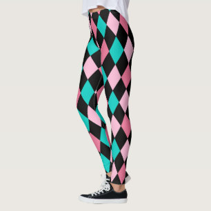 Legging Pão Arco-Íris Rhombusos Pretos Cor-de-Rosa, Harl