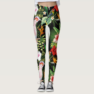 Legging Papagaio e Macaw com teste padrão das plantas